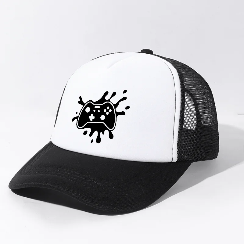 Game Controller Ink Splash Print Trucker Hat Breathable Adjustable Baseball Cap for Outdoor Sports