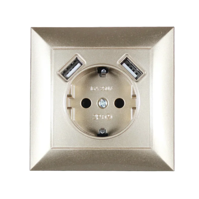 USB Wall Socket charger Double USB Port 5V 2A usb wall outlet high quality Gold color V4-01