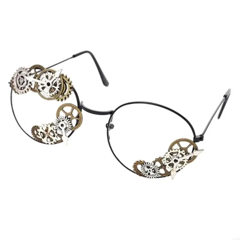 Gear Detail Glasses Frame Round Wire Costume Accessory for Theme Parties, Photo Styling and Statement Outfit Wear 6XDA