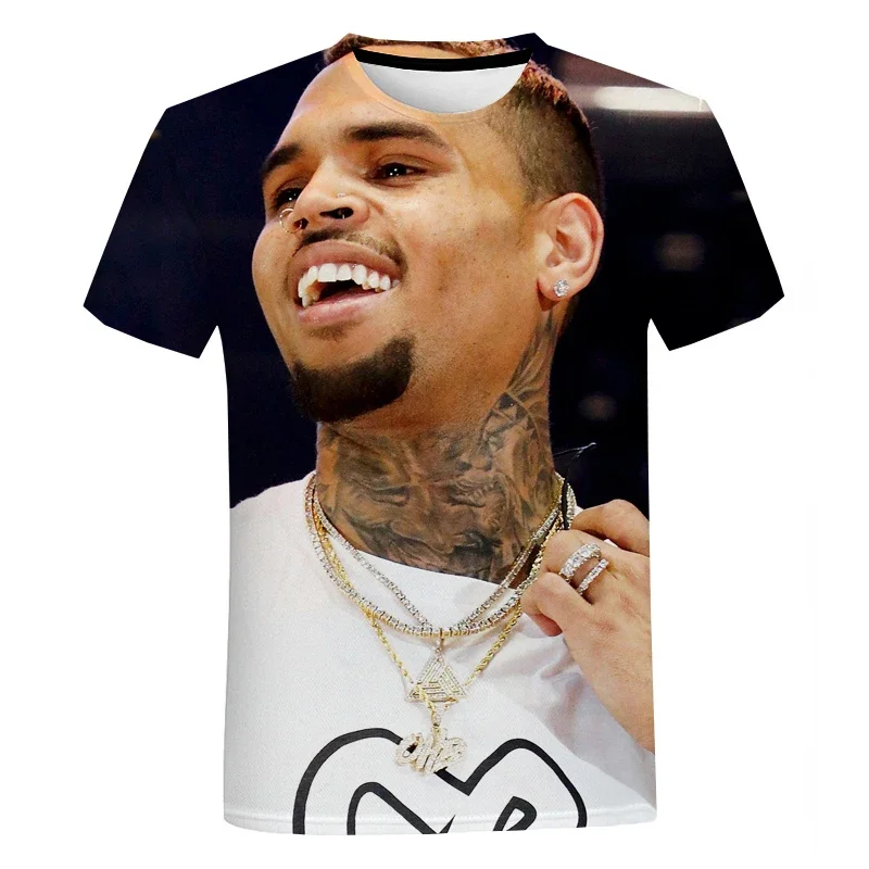 Y2K Clothing Chris Brown Graphic T Shirt for Men Singer 3D Short Sleeve Summer Oversized T-shirts Harajuku Streetwear Tops Tees