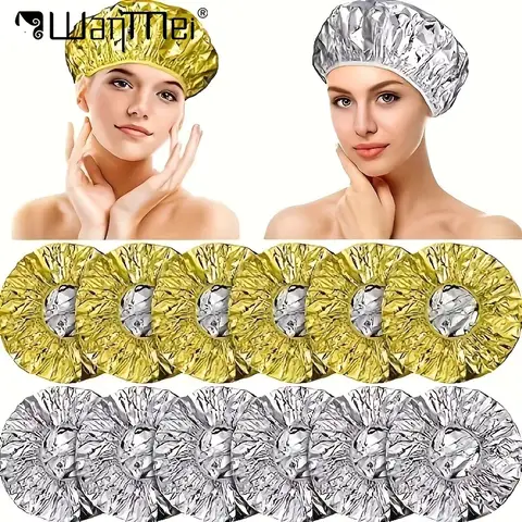 12pcs Aluminum Foil Caps Set Heat Insulation Bathing Shower Hats for Hair Elastic Portable Waterproof Hairdressing Caps Salon