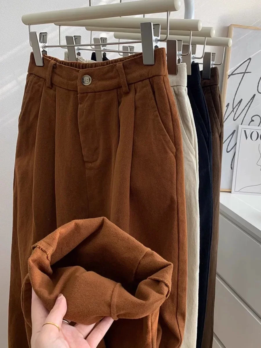 Caramel Pumpkin 2025 Spring New Casual Wide Leg Pants Women All-match Elastic Waist Long Pnats Korean Loose Women's Clothing