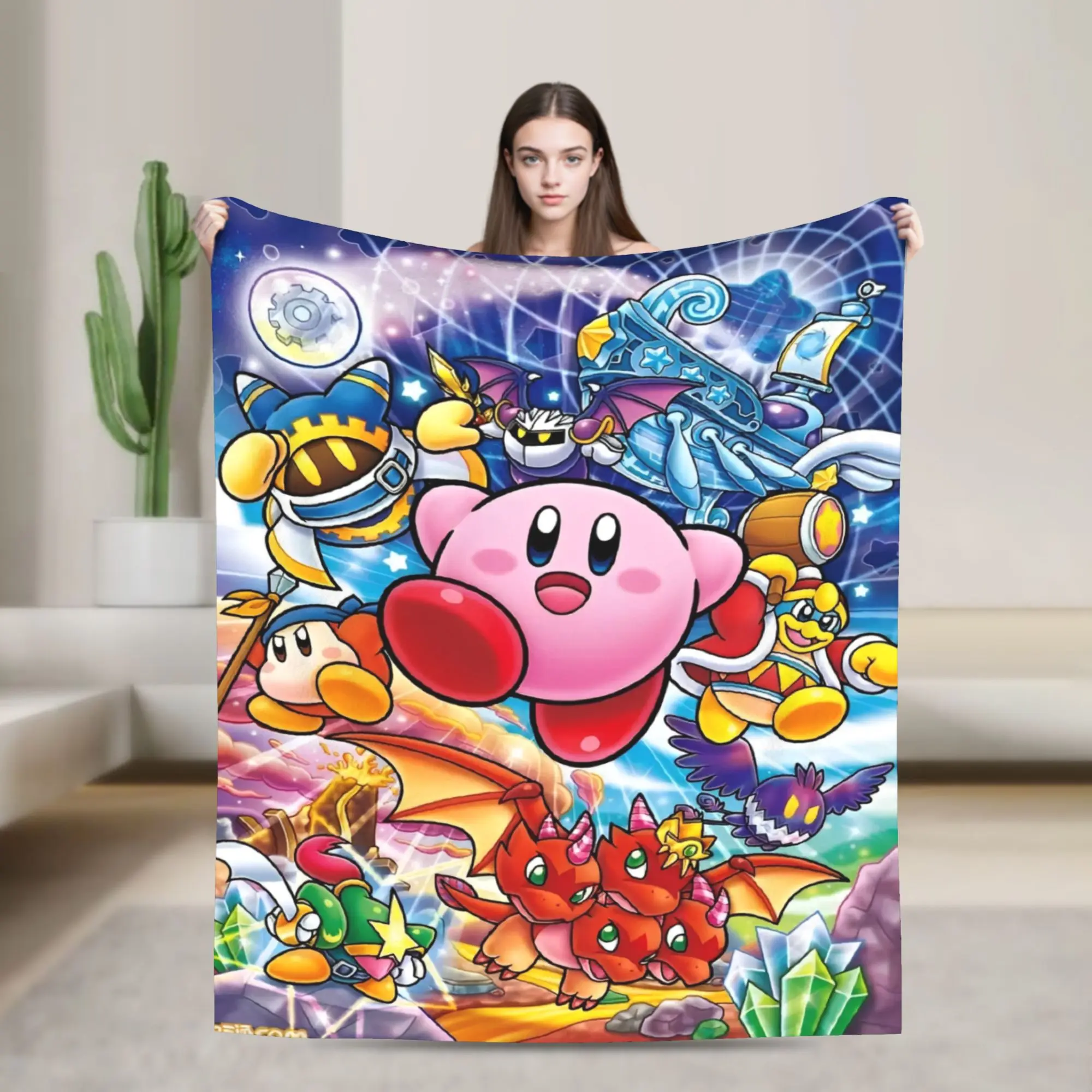 K-Kirbys Cartoon Stars Kawaii Blankets Warm Soft Plush Throw Blanket For Children Couch Bed Flannel Bedspread Bed Cover