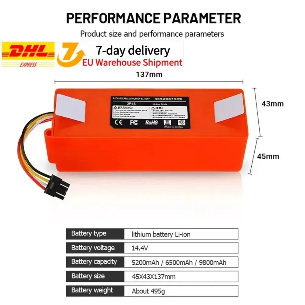 Batterie Li-ion 14.4V d'origine pour aspirateur robot, batterie de remplacement pour Xiaomi Robot Roborock S50 S51 S55, accessoire de rechange