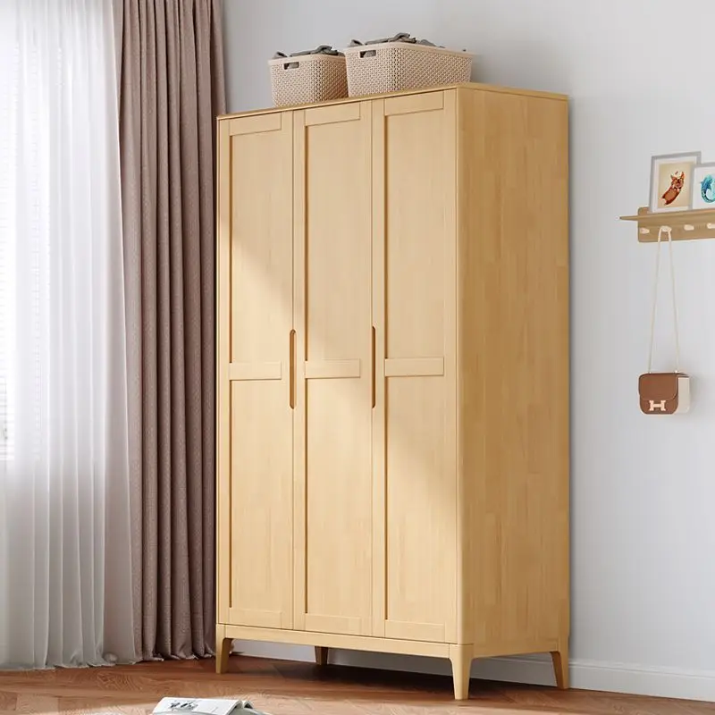 Nordic solid wood wardrobe 234 doors wooden locker storage swing door small apartment rental house household wardrobe