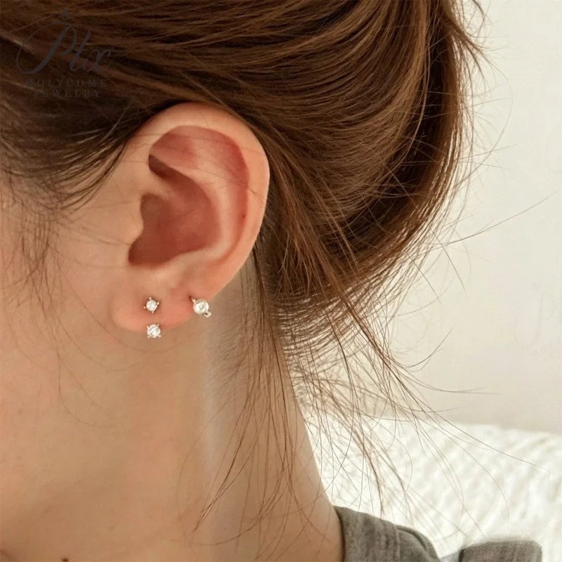 Ohrstecker, 3 mm, rund, aus 925er Sterlingsilber, mit Haken zum Aufhängen, für Damen, exquisit, elegant, feiner Schmuck, Geschenk zum Jahrestag. – Detail 7
