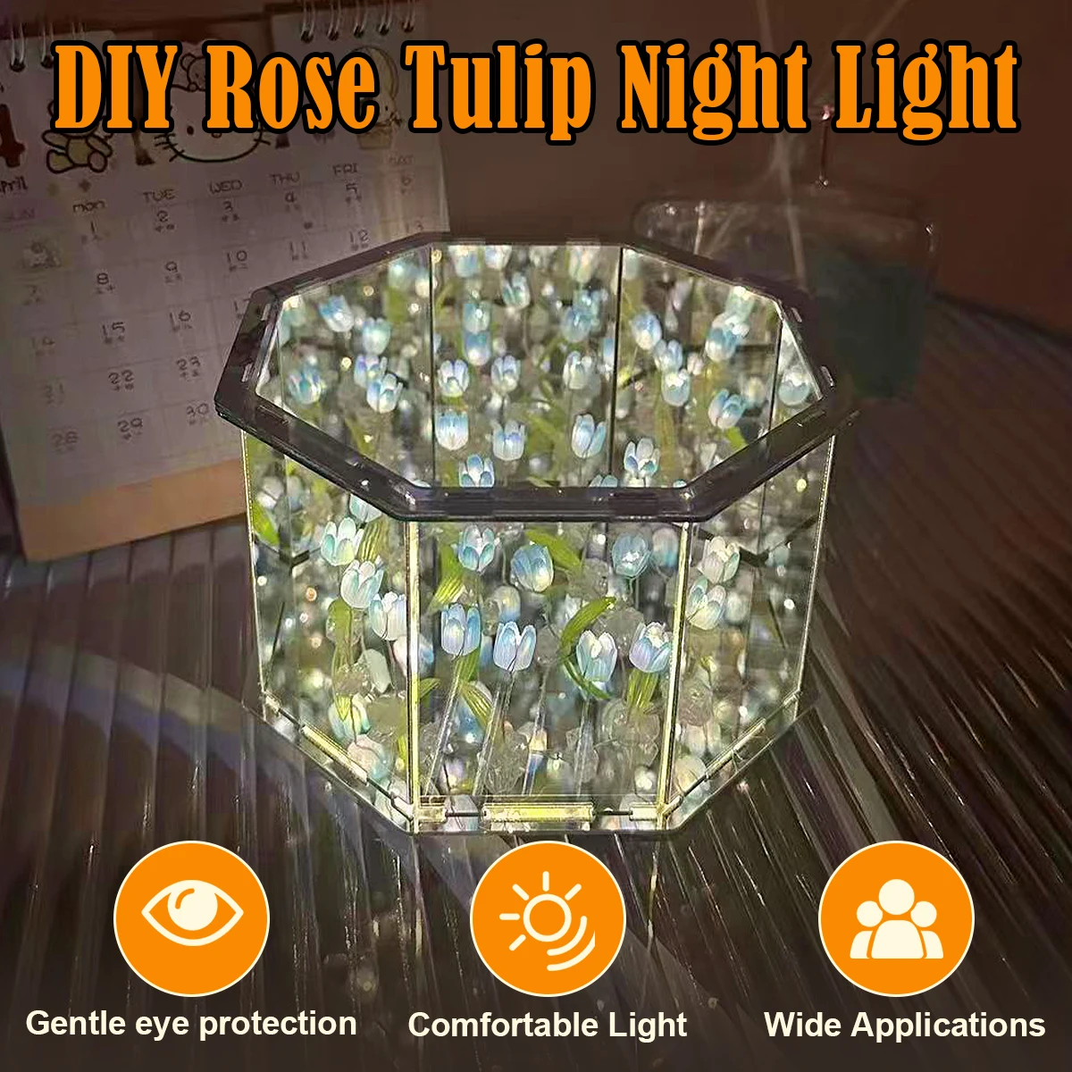 Diy Tulip Rose Mirror Cube Lamp 3D Night Material Abs Cloud Led Frame Photo Shape Bedside Handmade Birthday Creative Atmosphere