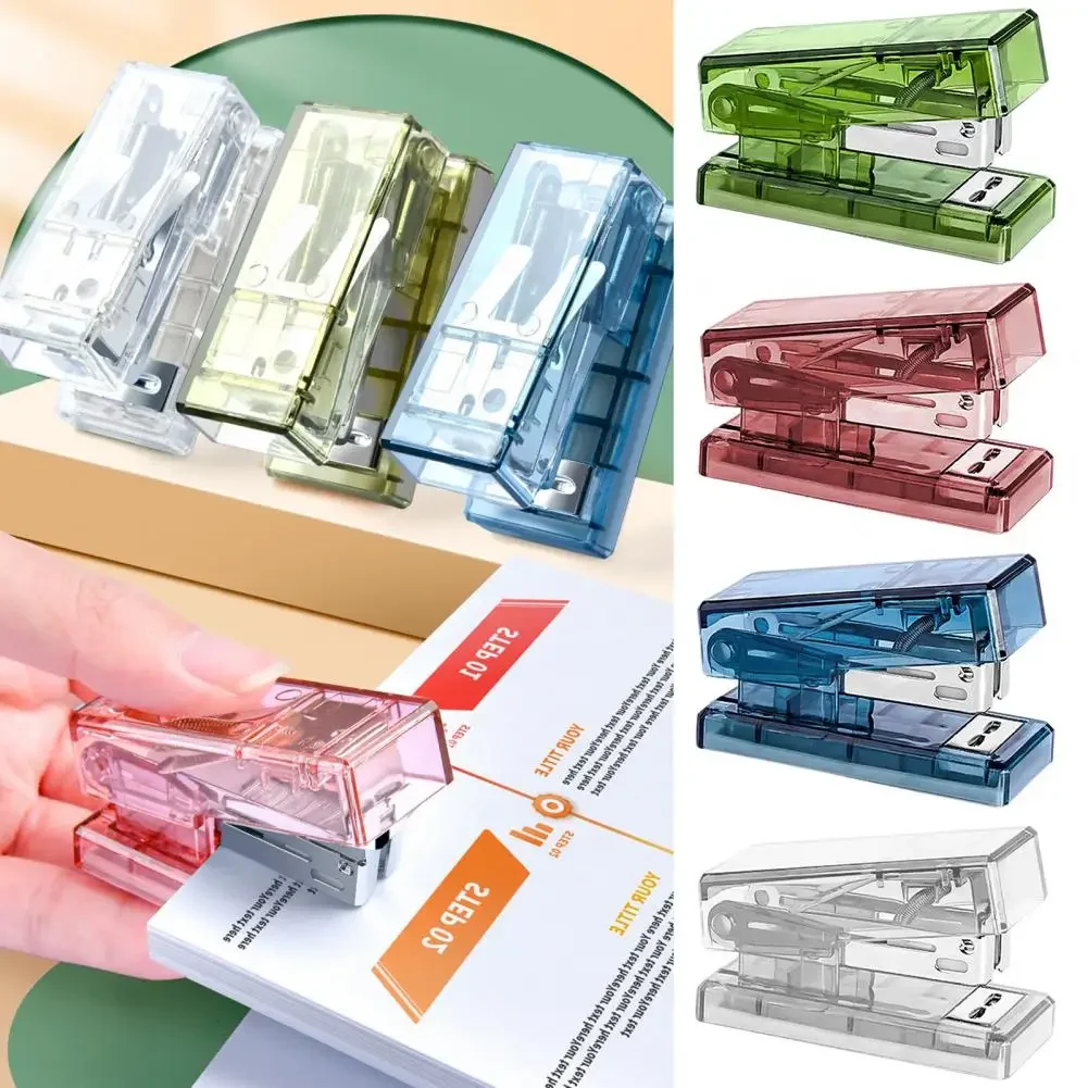 Mini Stapler with staples Transparent Labor-saving Flexible Book Order Plastic Mini Size Binder Desktop Stapler School Supplies