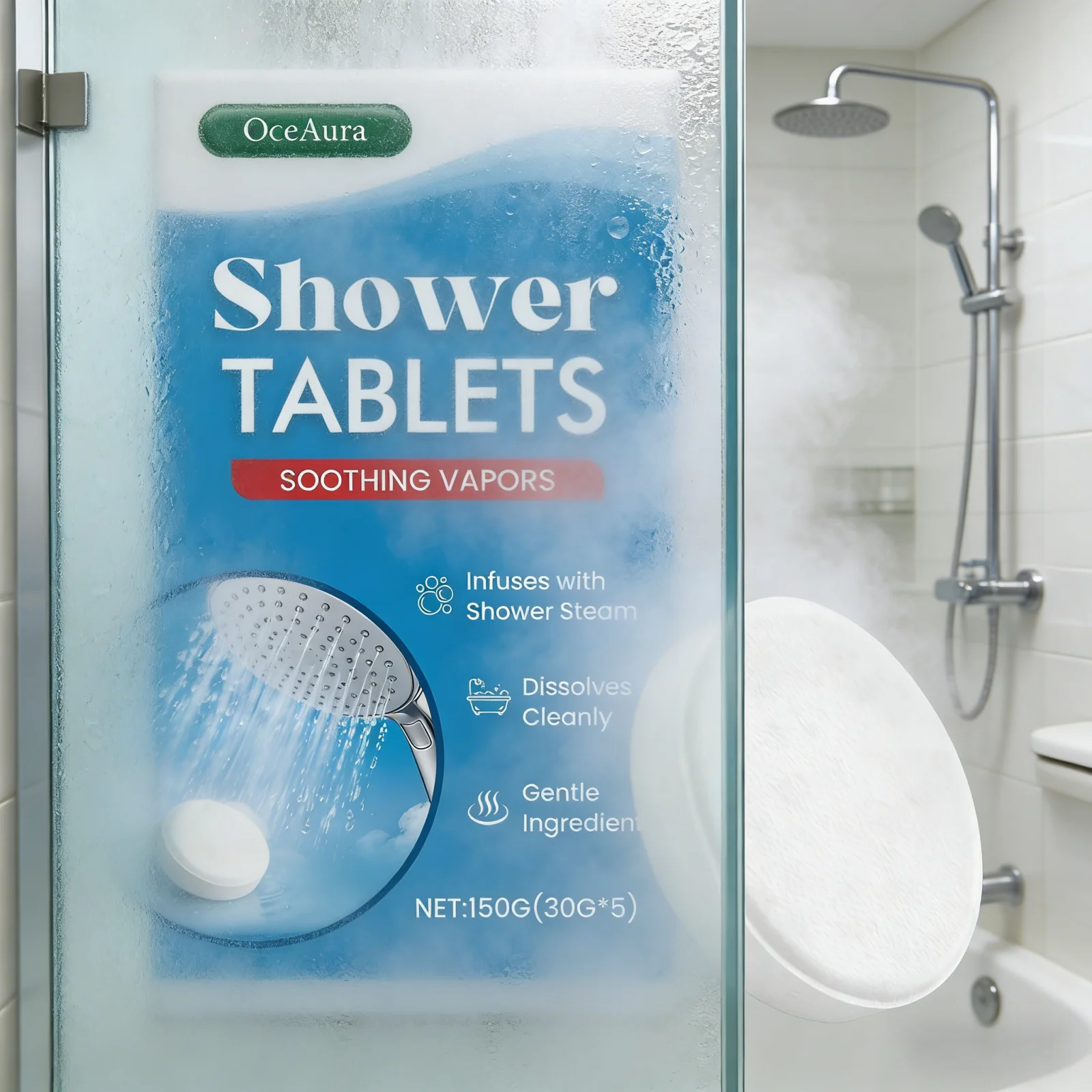 

OceAura Shower Tablets Steam for Skin Moisturizing Calming Stress Relief Aromatherapy Natural Plant Shower Effervescent Tablets
