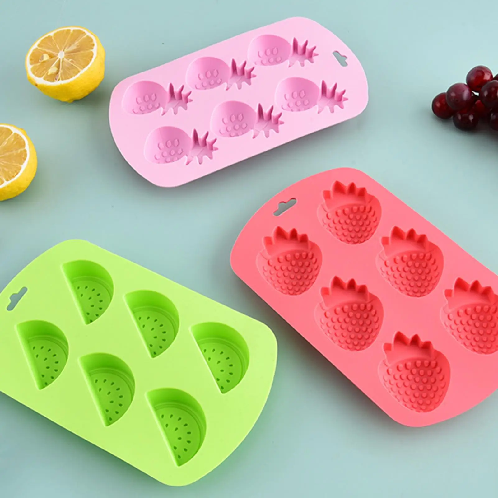 Silikonformen für Frucht-Eiswürfel, Bonbons, Erdbeeren, Wassermelonen, Zitronen, Orangen, Schokolade, Backzubehör