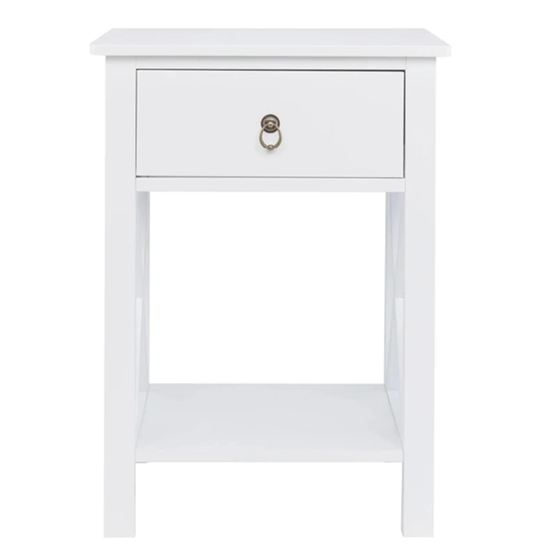 FCH Nightstand Modern End Table Side Table with 1 Drawer and Storage Shelf White