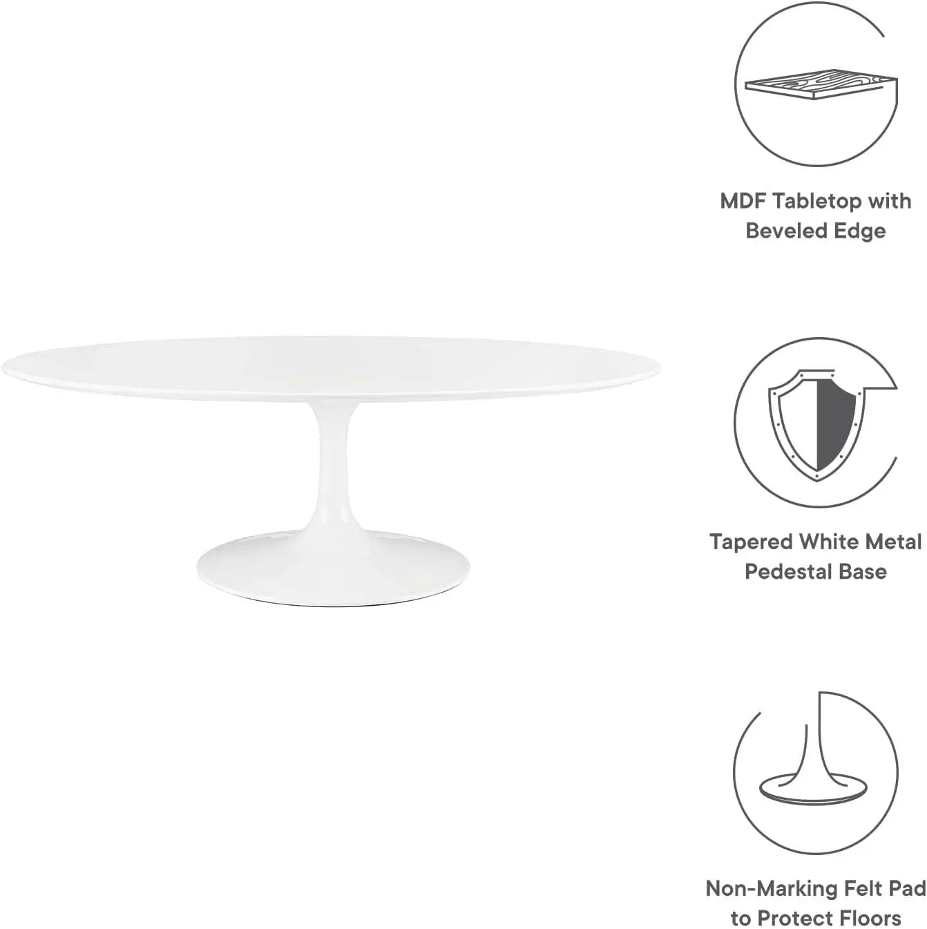Lippa Mid- Modern 48"" Oval Coffee Table In White