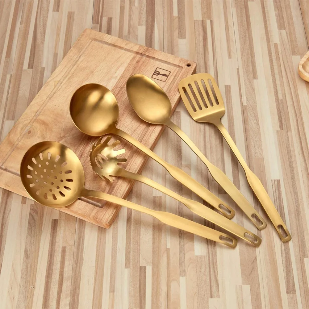 ABZC-Stainless Steel Kitchen Utensils 10-Piece Cooking Trowel Set, Kitchen Tool Set, Gold