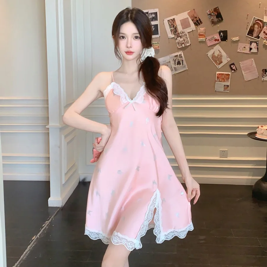 

Exquisite hollowed-out lace sexy nightdress, slim sling, chest pad, pendant, quality boutique home dress