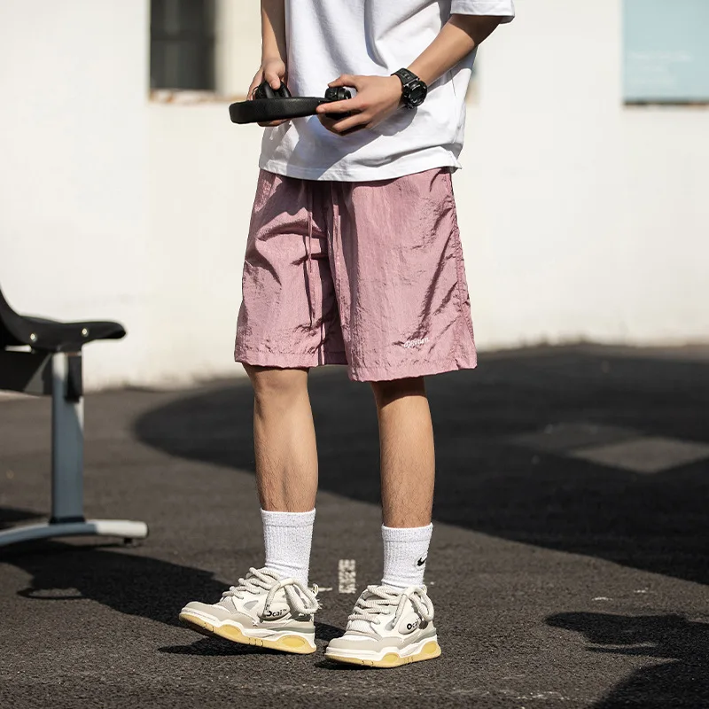 

Beach shorts sporty lightweight casual contrasting embroidered cropped pants basketball shorts streetwear pants