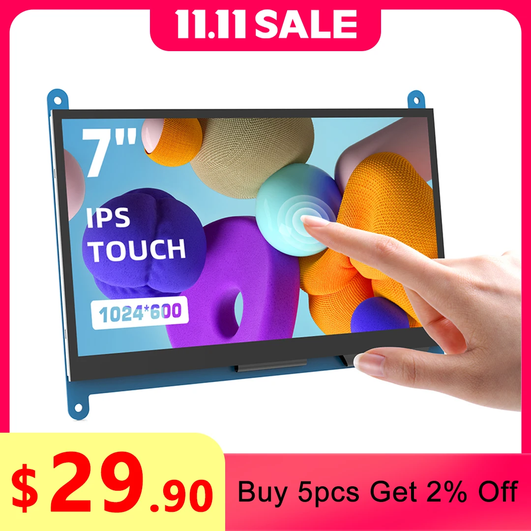 

Miktver 7 Inch Capacitive Touchscreen Monitor 5-points 1024x600 HD IPS Display Support Raspberry Pi 4/3/2/1/B/B+/A+, Win 10/8/7