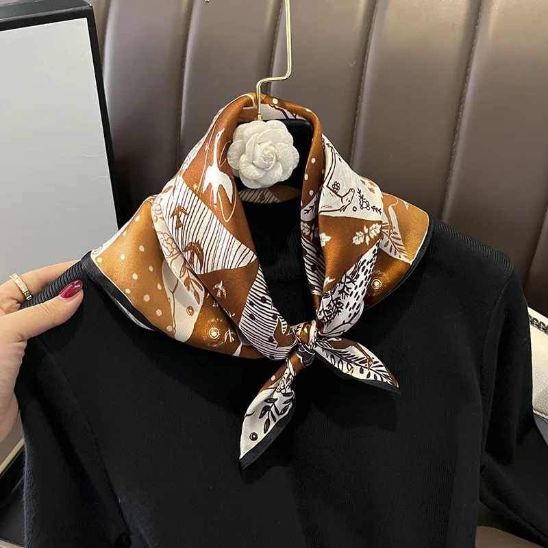 New Elegant Small Square Towel Women's Retro Style Mulberry Decorative Shawl Silk Scarf