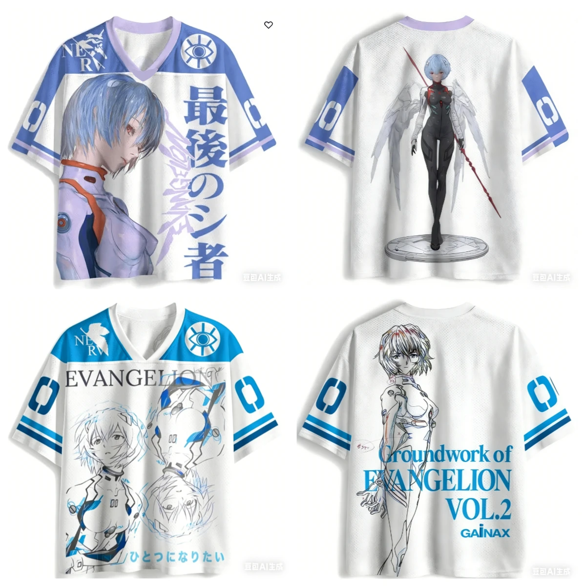 Neon Genesis Evangelion Rei Ayanami T-Shirt für Erwachsene und Kinder mit 3D-Druck im Sporttrikot-Stil, kurze Ärmel, Shorts, Freunde