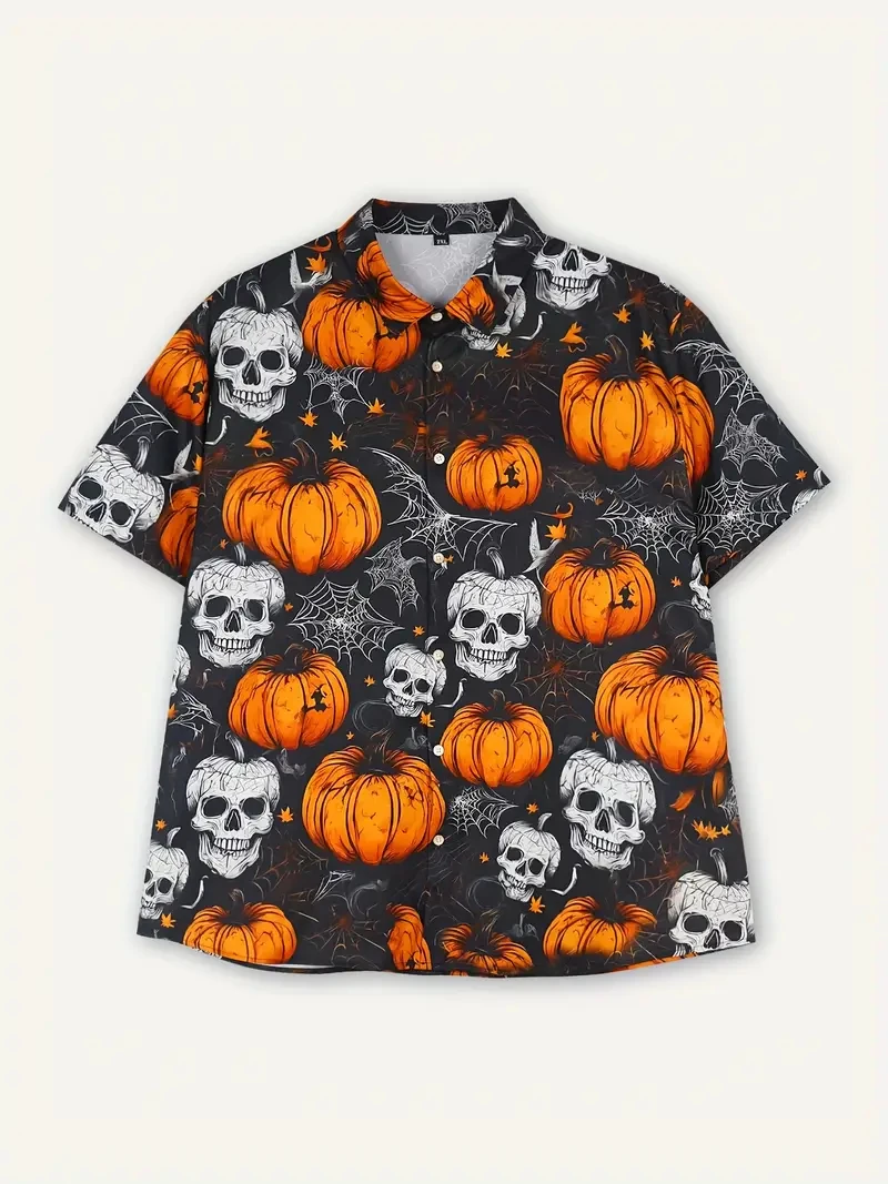 New Men's Hawaiian Shirt Halloween Shirt Horror Skull Summer 3d Fashion Shirt Casual Lapel Short Sleeve Loose Breathable Tops