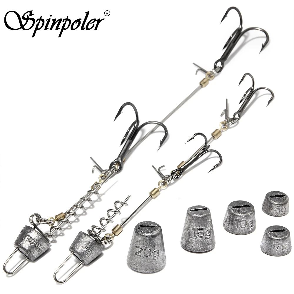 Spinpoler Fishing Hook Stinger Rigs Multi-Depth Screw Rigging Kit With Lead Weight Sinker 5g 7g 10g 15g 20g Saltwater Sea Peche