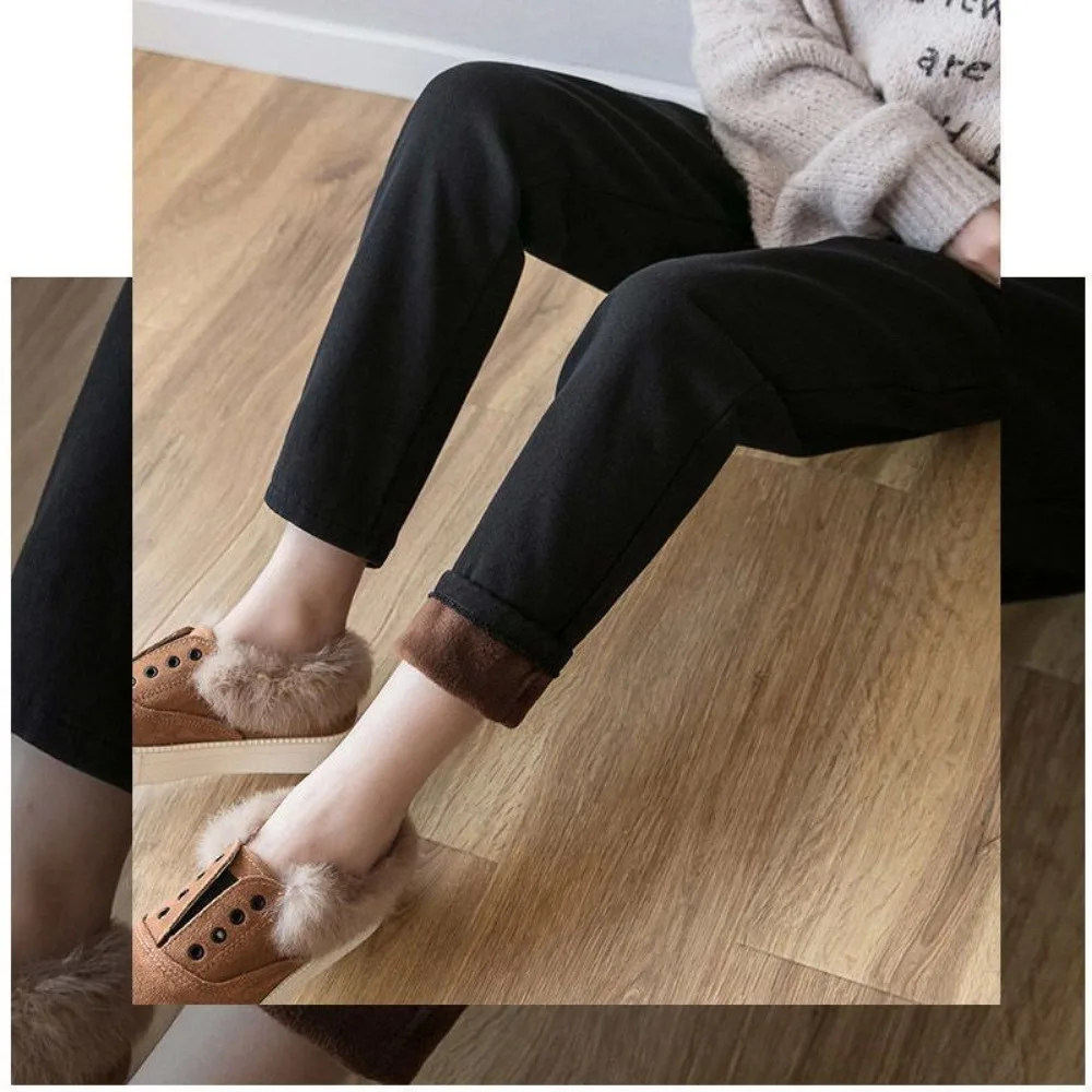 Plush long casual and minimalist pants women 2025 autumn and winter new Korean version plush loose Harun pants women clothing