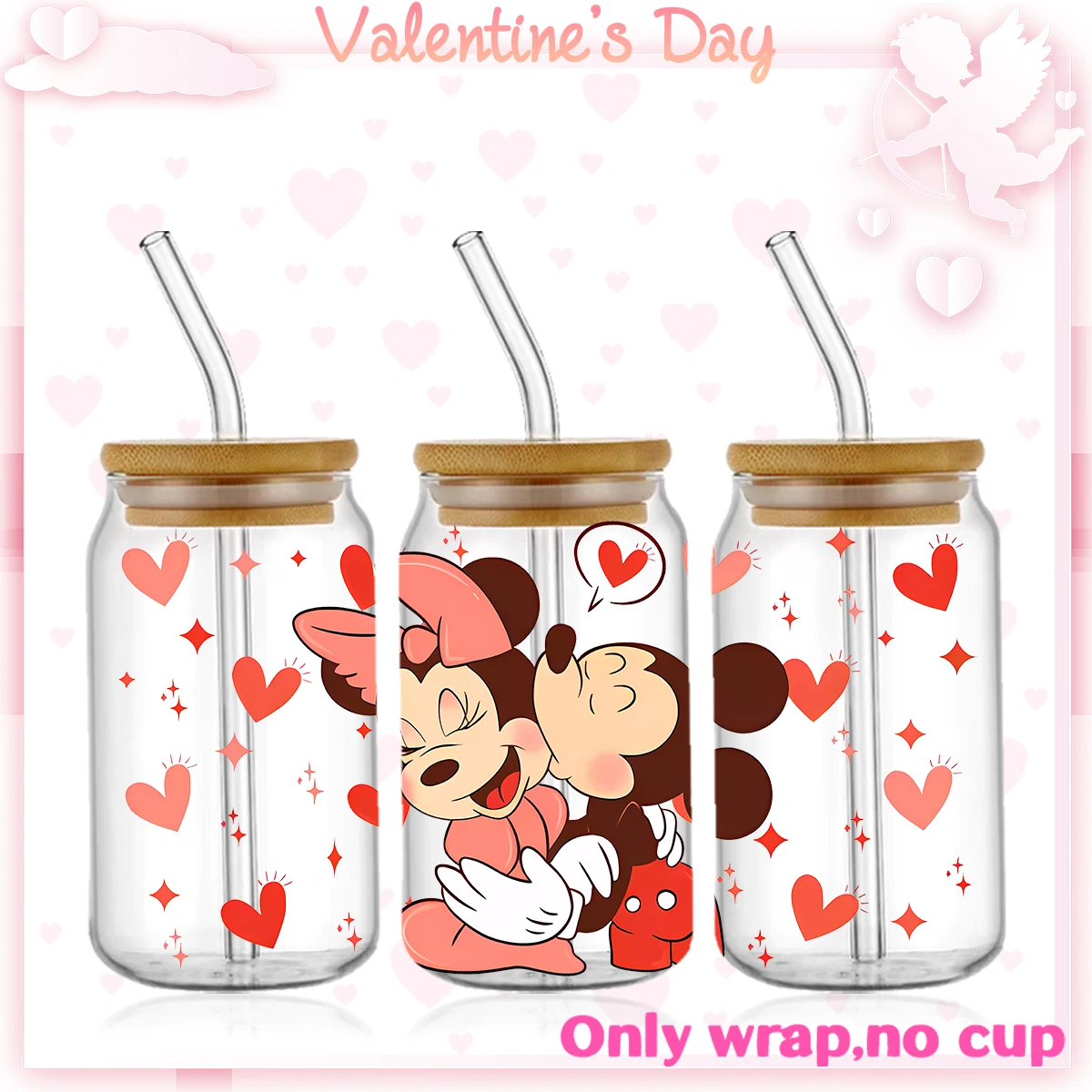 Valentine\'s Day UV DTF Cup Wrap Transfers 16oz Libbey Tumbler Stickers Decal Glass Can Waterproof