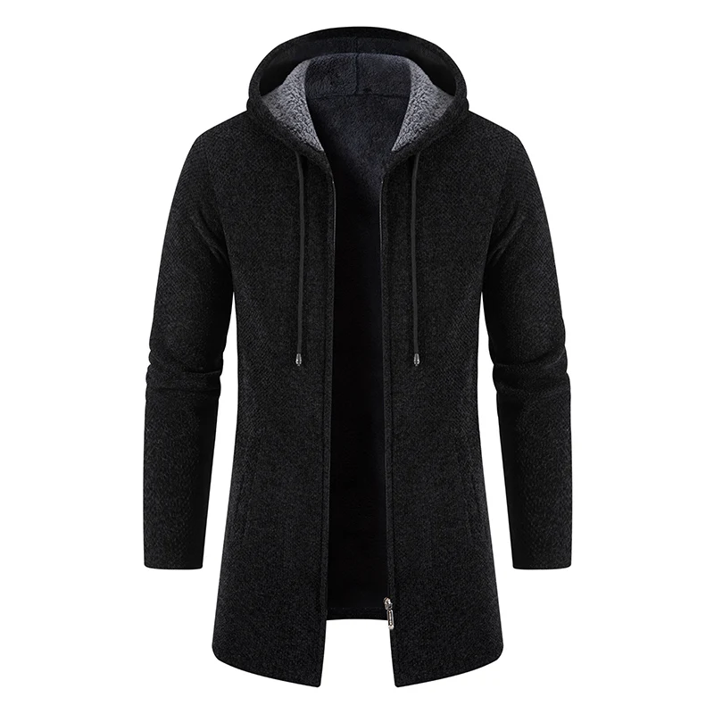 M-4XL Men\'s New Autumn/Winter Knitwear Men\'s Jacket Thickened Medium Length Cardigan Hooded Zipper Outerwear