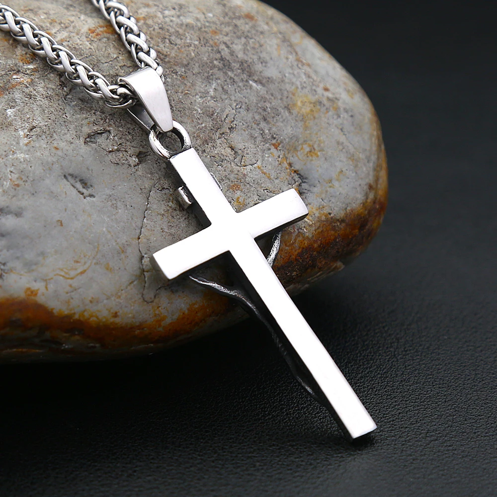 Small Size Vintage Jesus Cross Necklace Men And Women Stainless Steel Biker Amulet Pendant Fashion Jewelry Gifts Dropshipping