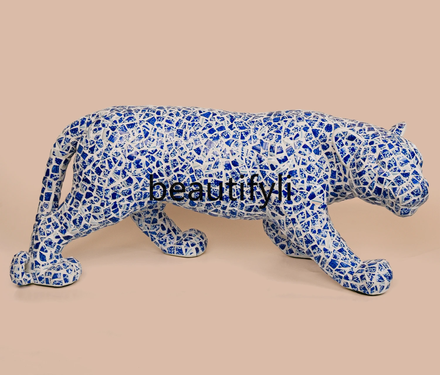 Mosaic blue and white porcelain handmade patch home living room entrance ornament running leopard