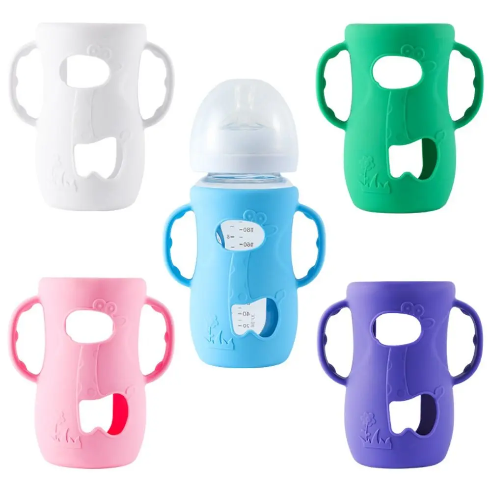 Universal Baby Bottle Cover Anti Break with Handles Baby Bottle Holder Durable Thermal Insulation Silicone Sleeves Infant