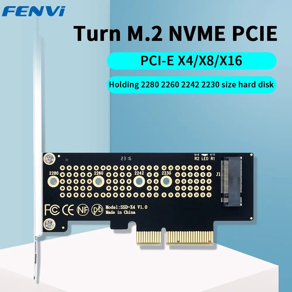 FENVI M.2 NVME to PCIe Adapter With Aluminum SSD Heatsink 64Gbps M.2 SSD Gen4 PCIe4.0 X4 X8 X16 Expansion Card for Desktop Win10