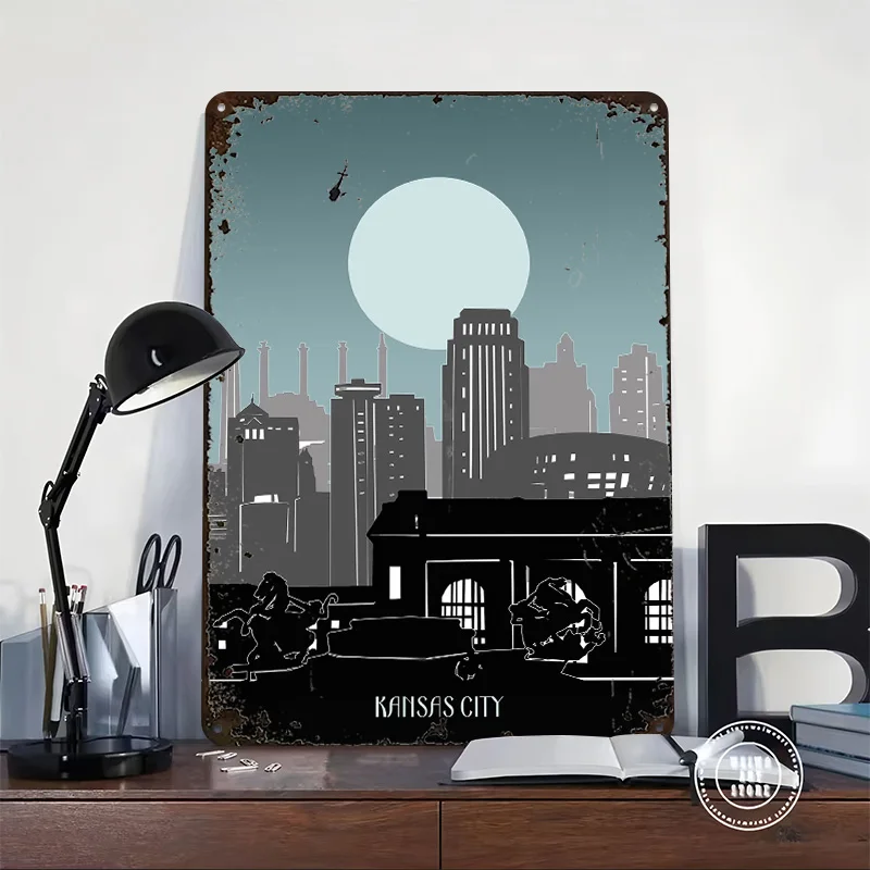 Kansas City Minimal Printed Posters Customizable Wall Art Retro Vintage Metal Tin Signs for Home Room Office Decor Wand Deko