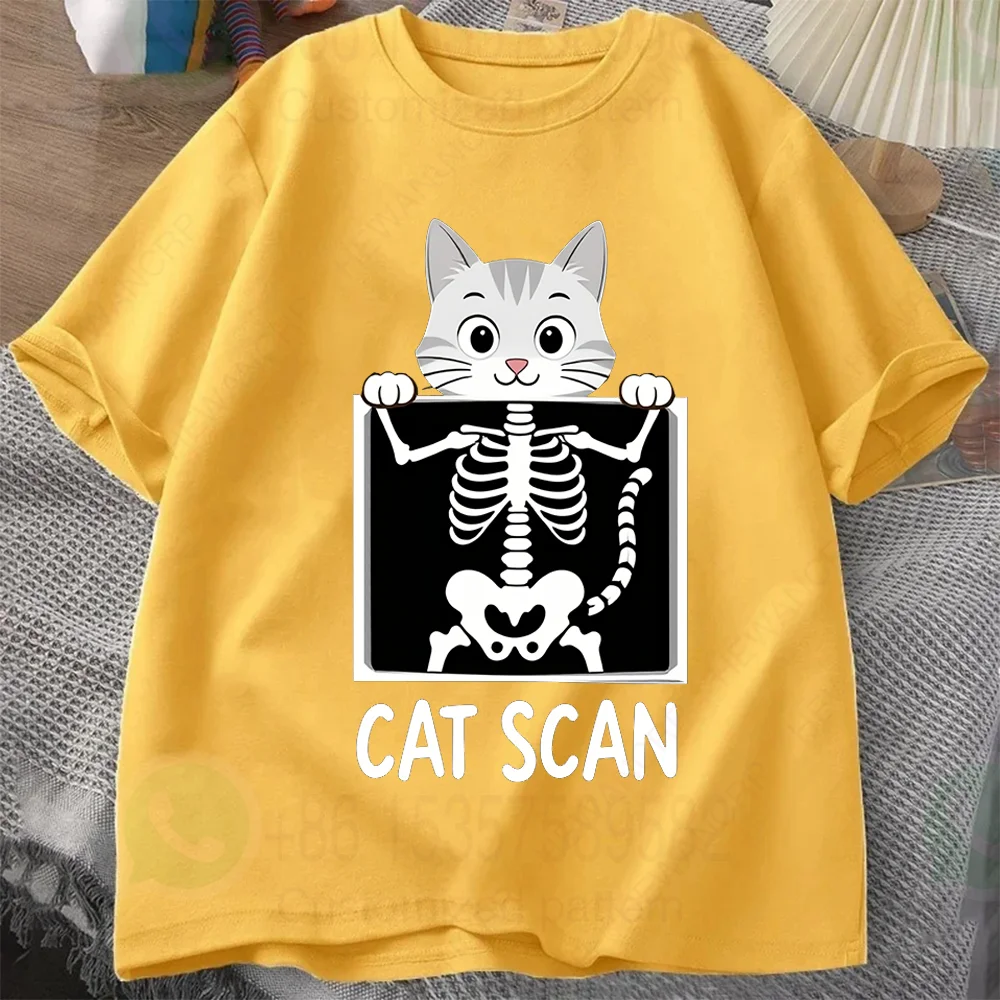 Funny Cat Scan Graphic print Vintage Men'S  T-Shirt Casual Tshirts O-neck short-sleeved Tops Streetwear Unisex Oversized TShirts