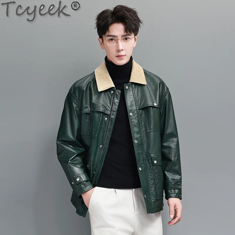 Tcyeek Genuine Leather Jacket Men 2024 Top Layer Cowhide Coat Spring Autumn Clothes Mens Motocycle Jackets Chic Jaqueta De Couro