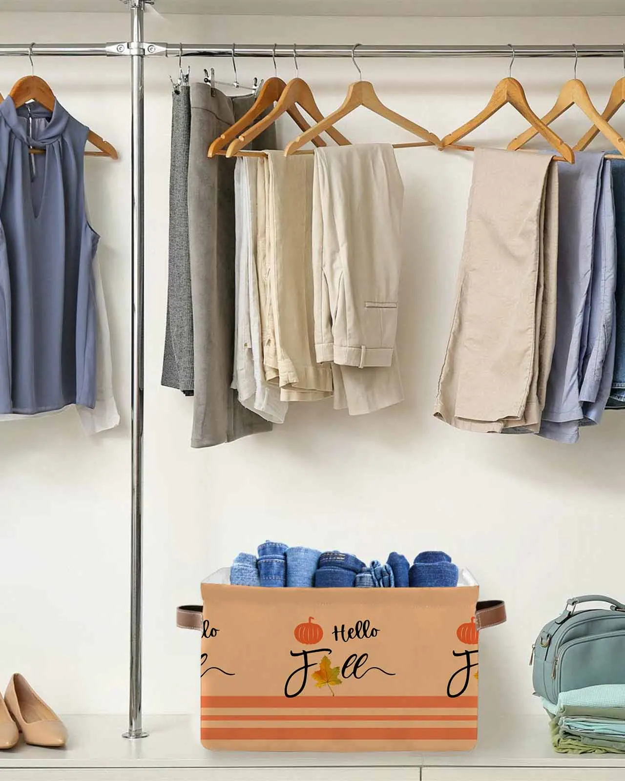 

Pumpkin Maple Leaf Lines Waterproof Laundry Basket Folding Clothing Storage Basket Kids Toys Organizer Storage Bucket