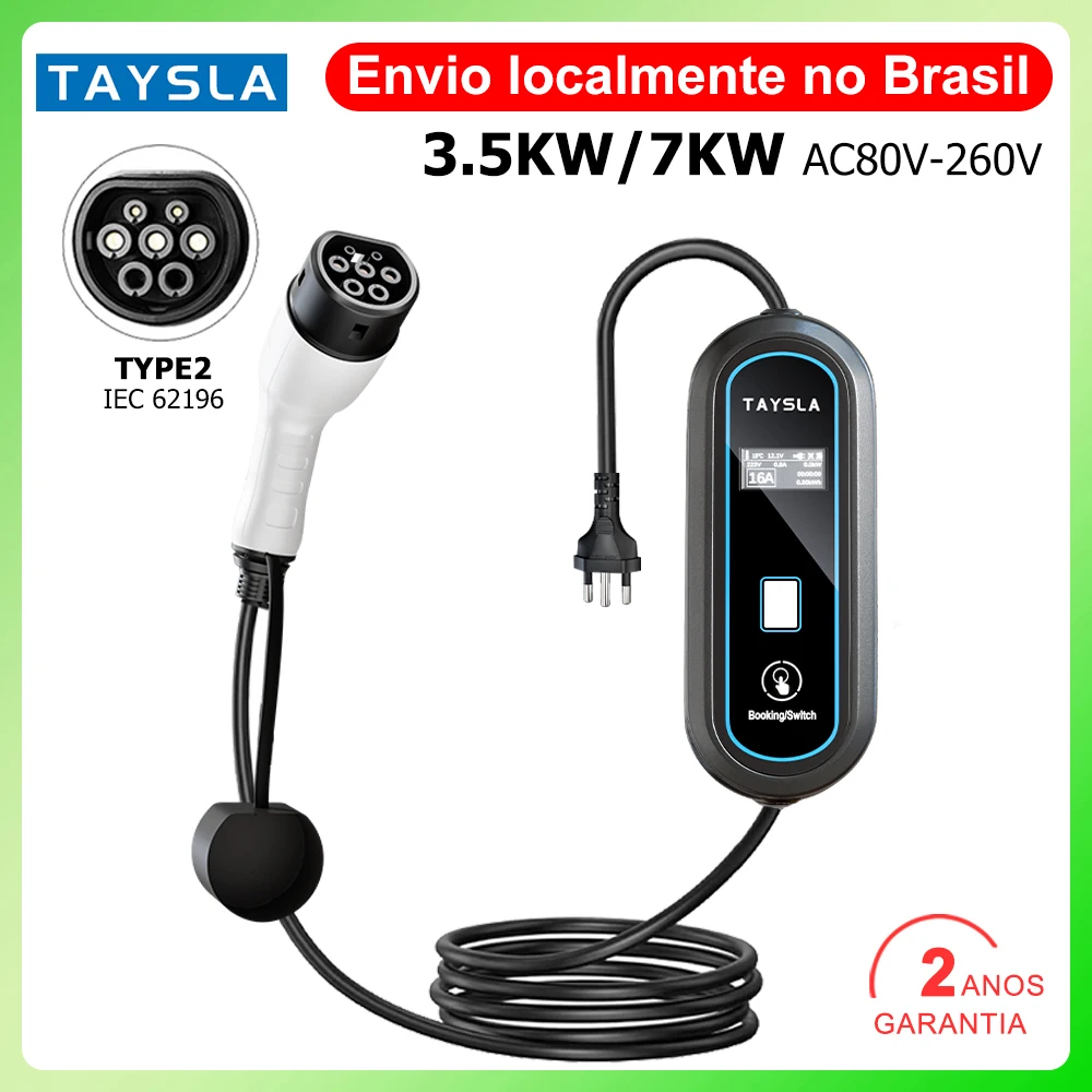 TAYSLA Carregador de veículo elétrico portátil Tipo 2 3.5KW 7KW Cabo de carregamento de veículo elétrico brasileiro Plug