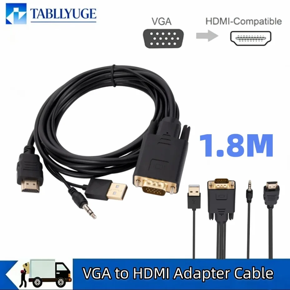 VGA to HDMI Adapter 1.8m with Audio USB Power DP to HDMI Ada