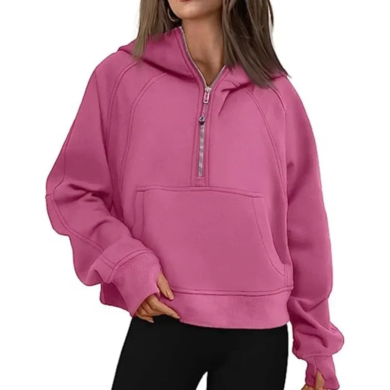 Half Zipper Hoodie Short Top Casual Kangaroo Pouch Thickened Sweatshirt New Fashion Stand-up Collar Hoodie Outerwear Sportswear