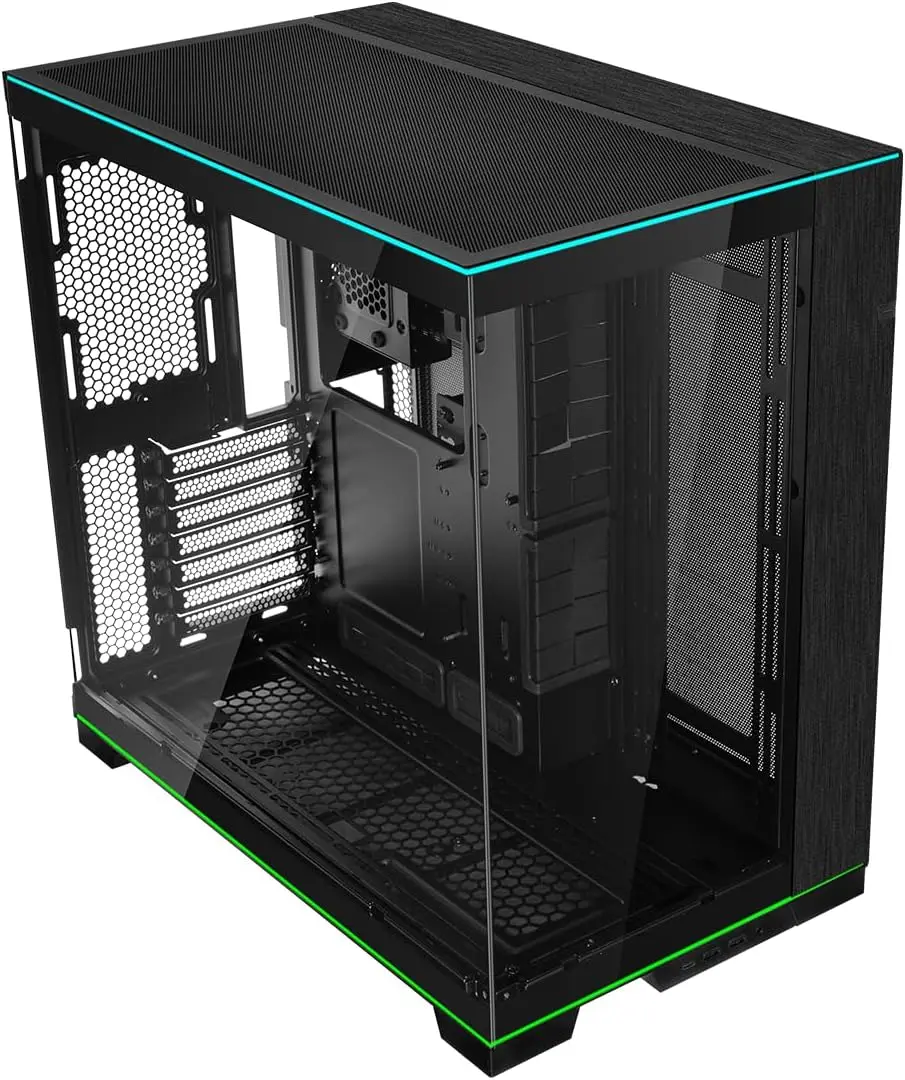 E-ATX Gaming Case with ARGB Lighting, Tempered Glass Panels, and Reversible Design for Superior Cable Management