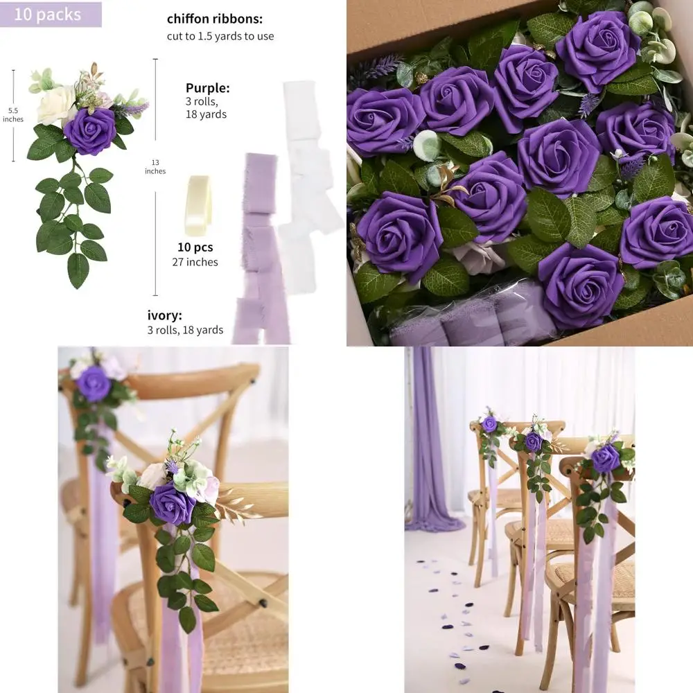 

Elegant Aisle and Pew Decor with Artificial Flowers and Ribbons for Wedding Ceremonies