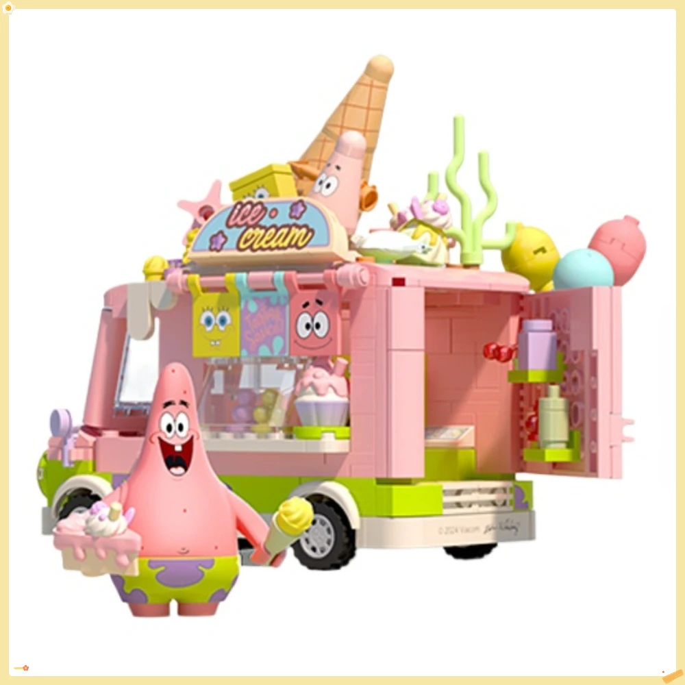 

Street Vehicles Spongebob Hamburg Car Patrick Star Ice Cream Truck Building Block Assembly Toy Ornament Children's Birthday Gift