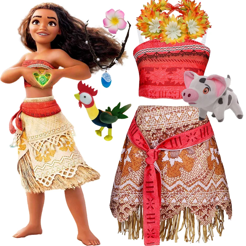 

Disney Moive Ocean Adventure Girls Cospaly Moana Headwear Pig Outfits Vaiana Hawaii Style for Kids Birthday Party Gown Balls