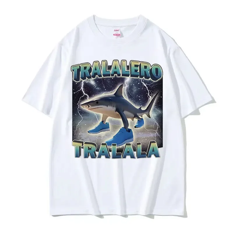 Tralalero Tralala Divertente Squalo Meme T-shirt Moda Squalo accogliente con scarpe Regali T-shirt Donna Casual Vendita calda T-shirt