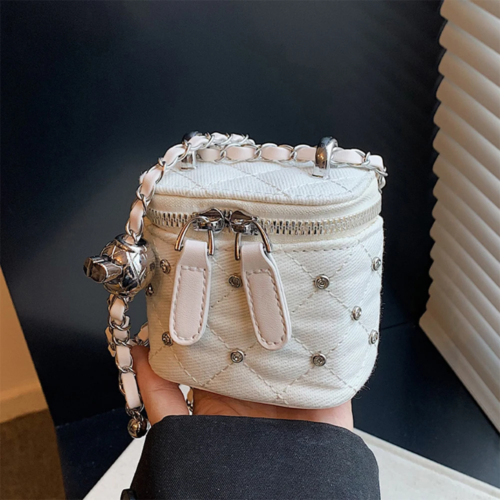 Women's Mini Crossbody Bag Patch Diamonds Plaid Print Small Canvas Chain Shoulder Pack Female Fashion Messenger Bags