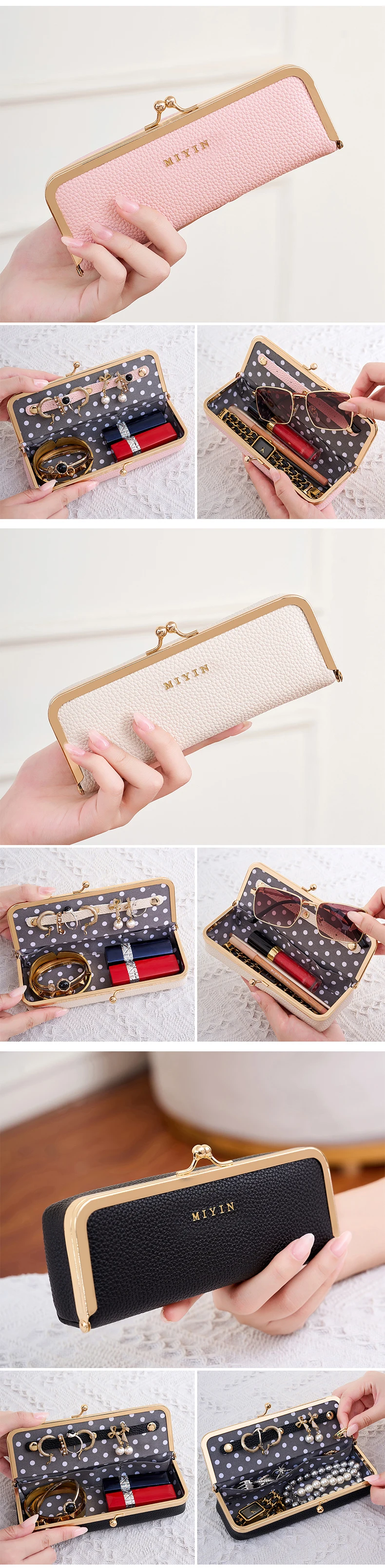 Retro-Schmuckkästchen für Damen, tragbare Aufbewahrungstasche für Brillen, modische Aufbewahrungstasche für Schmuck, Lippenstift und Uhren, multifunktionale Geldbörse. – Detail 7