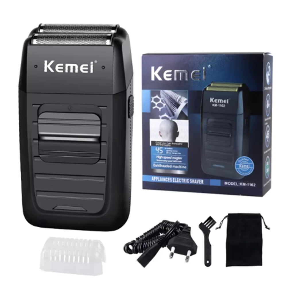 Kemei Rechargeable Cordless Shaver for Men Twin Blade Reciprocating Beard Razor Face Care Multifunction Strong Trimmer KM-1102