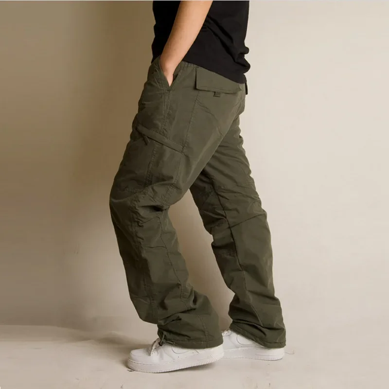 

Japanese style Men’s Solid Color Simple Basic Casual Trendy Loose Straight Thicken Cargo Trousers Male Outdoor Clothes Pants