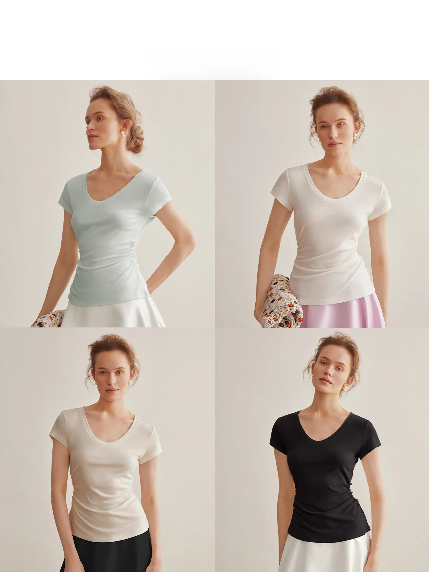 

AEL Original Cotton Linen Waist-Cinching V-ne White T-irt Women's Summer New Simple Commute ort Sve Top