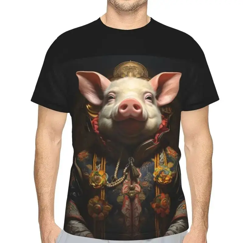 Men Summer Fun Cute Animal Pig Print 3d Printed T-Shirt Fashion Funny Personality Plus Size Loose Round Neck Short Sleeve Top