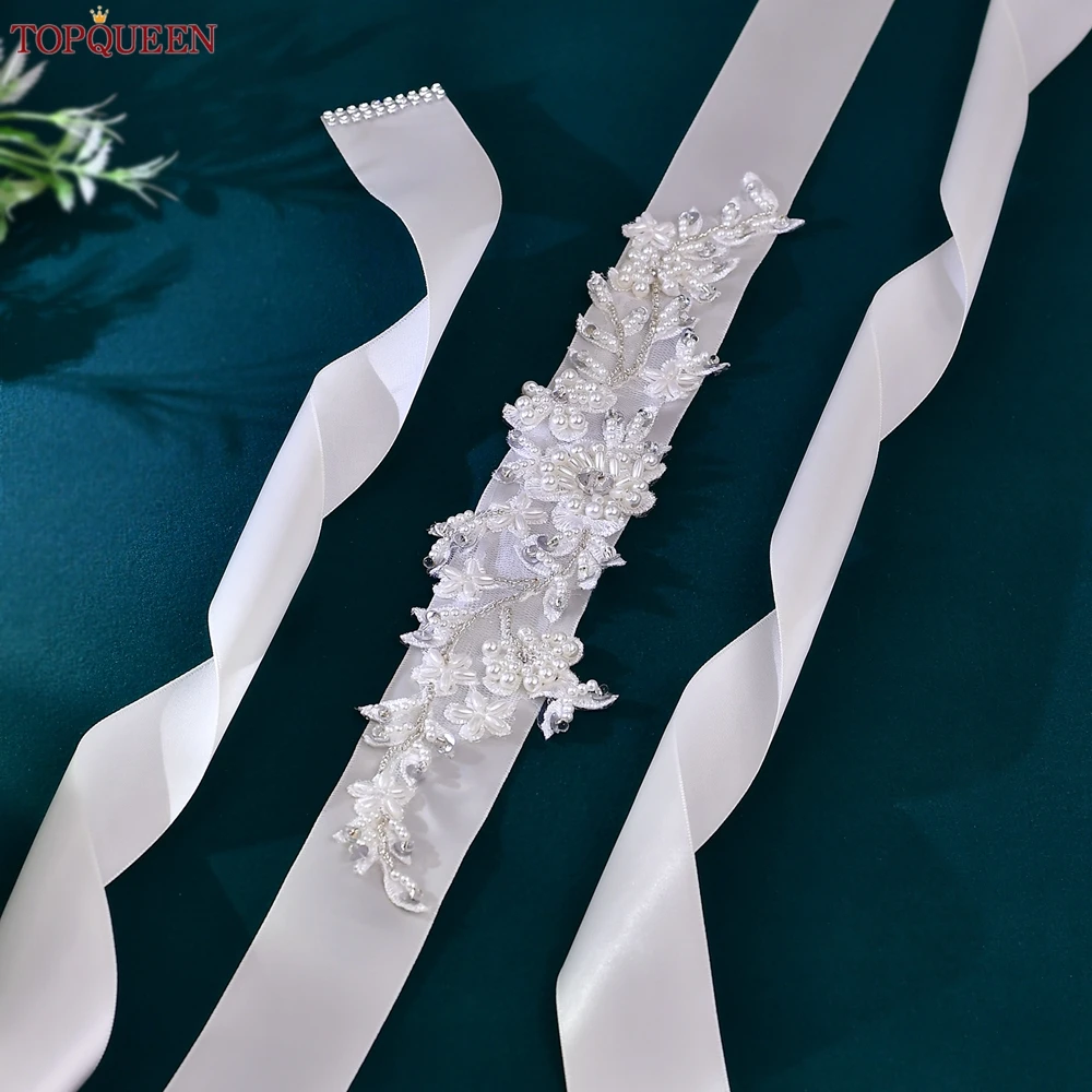TOPQUEEN Elegant Bridal Belt Evening Gown Waist Accessories Bridesmaid Belt Pearl Beaded Wedding Dress Decoration White S46